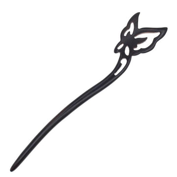 CrystalMood Handmade Carved Ebony Wood Silhouette Butterfly Hair Stick